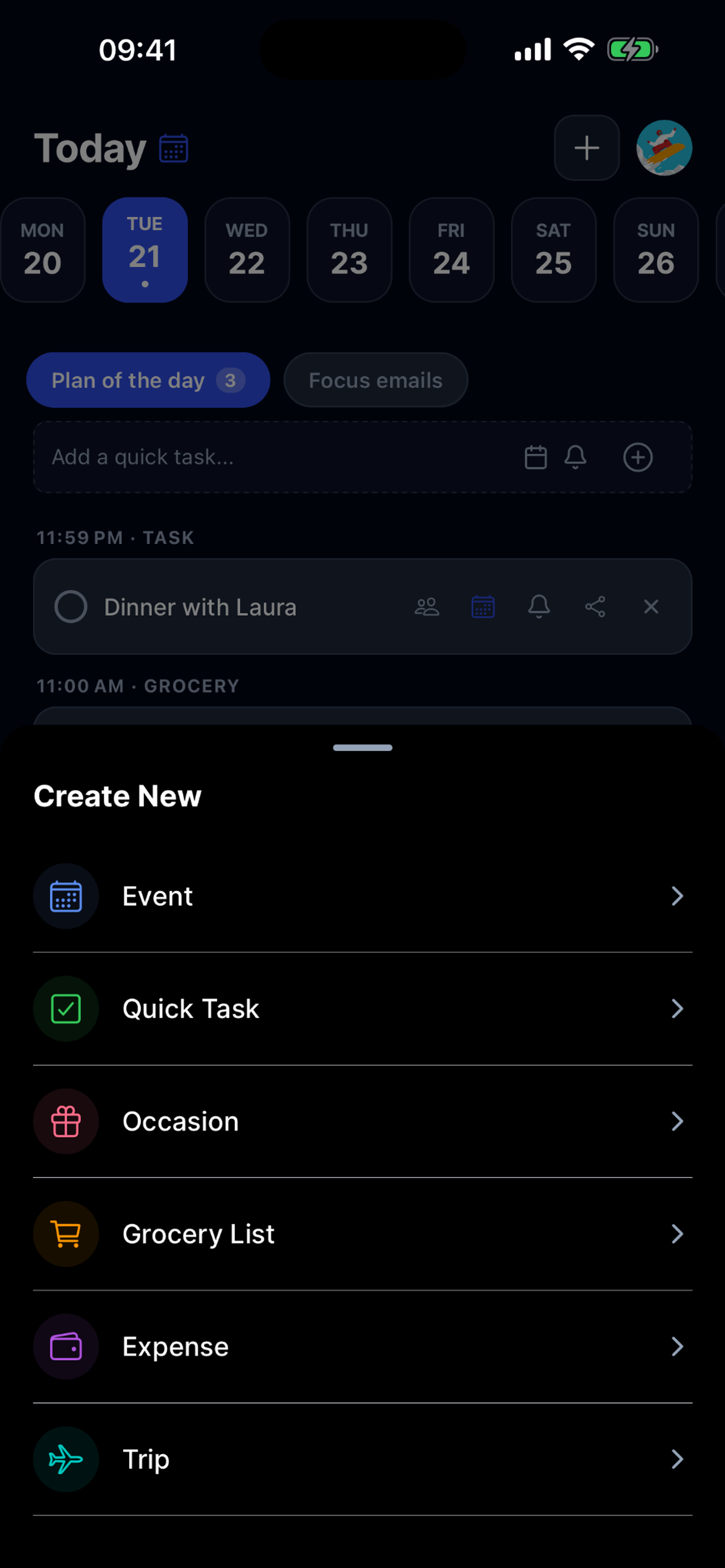 The Create sheet