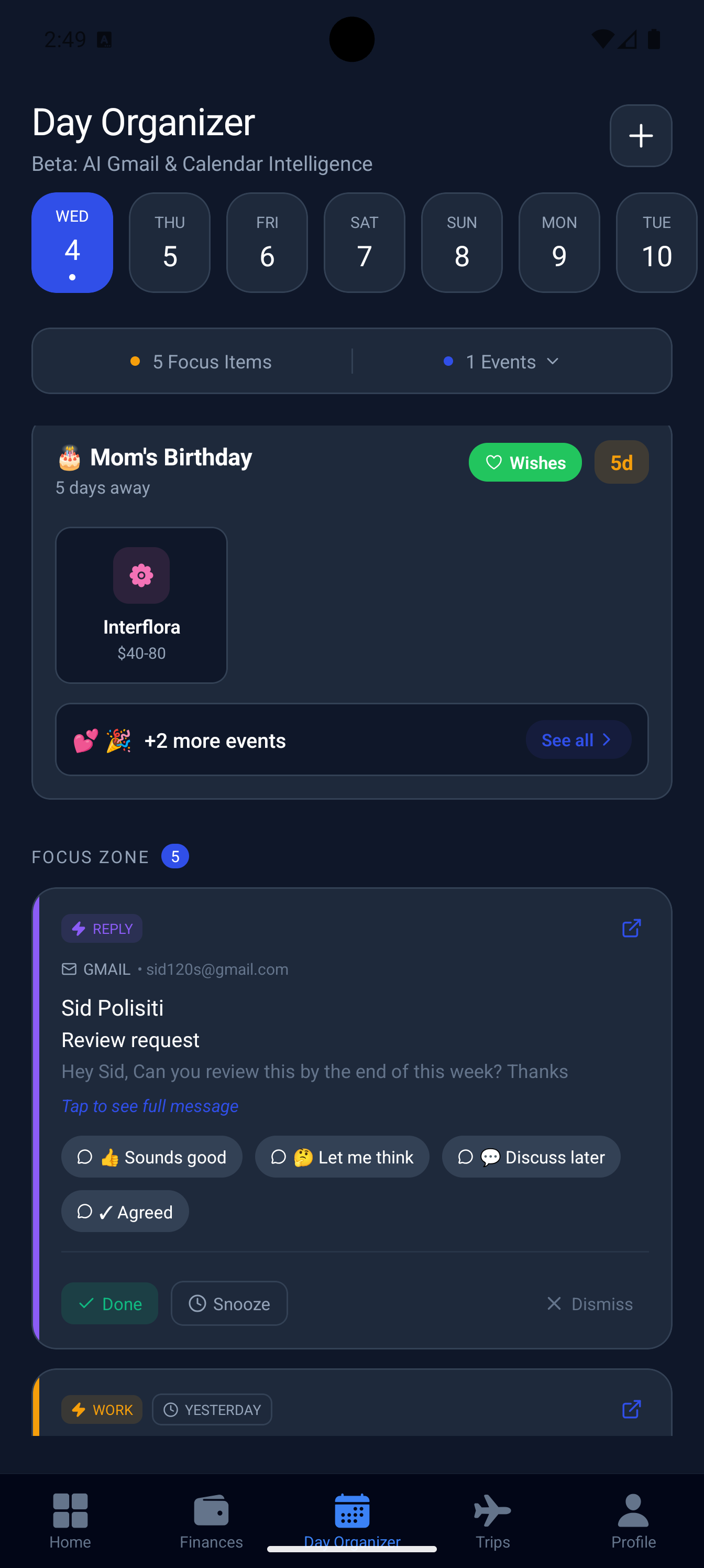 Day Organizer plan